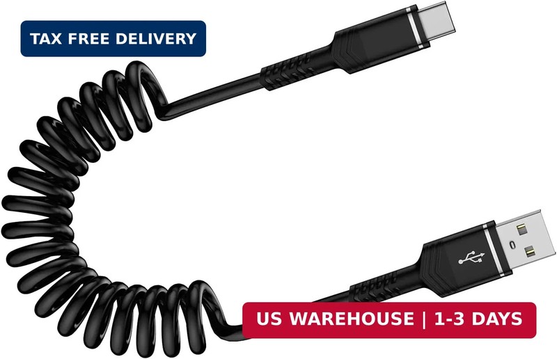 USB to USB C Cable iPhone 17 Coiled 3FT Car Charger Cord for iPhone 16e/16/16 Pr