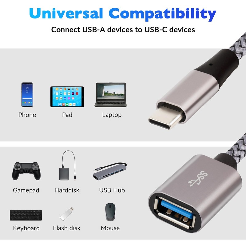 USB-C to USB 3.1 Adapter（2 Pack）, Nylon Braided Type-C OTG Cable USB C Male t... gallery