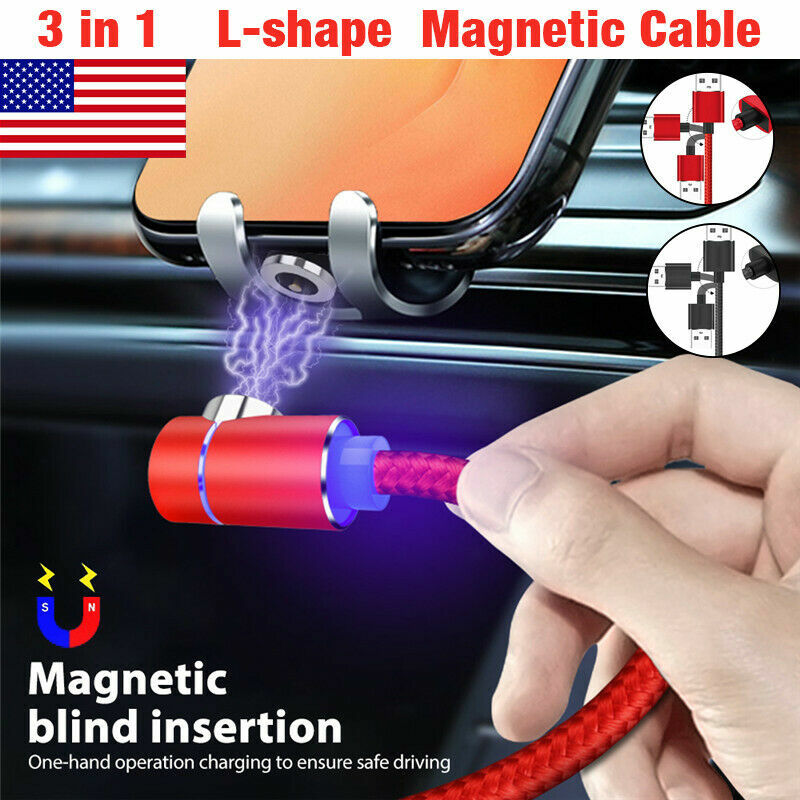 90° L Shape Cable 3in1 Magnetic Charging Fast Absorption Charger - RED gallery