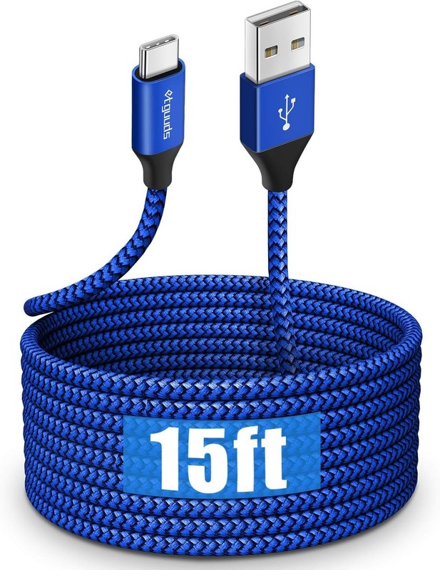 Extra Long 15ft USB C Charger Cable - Fast Charge & Stylish Blue Nylon Design gallery