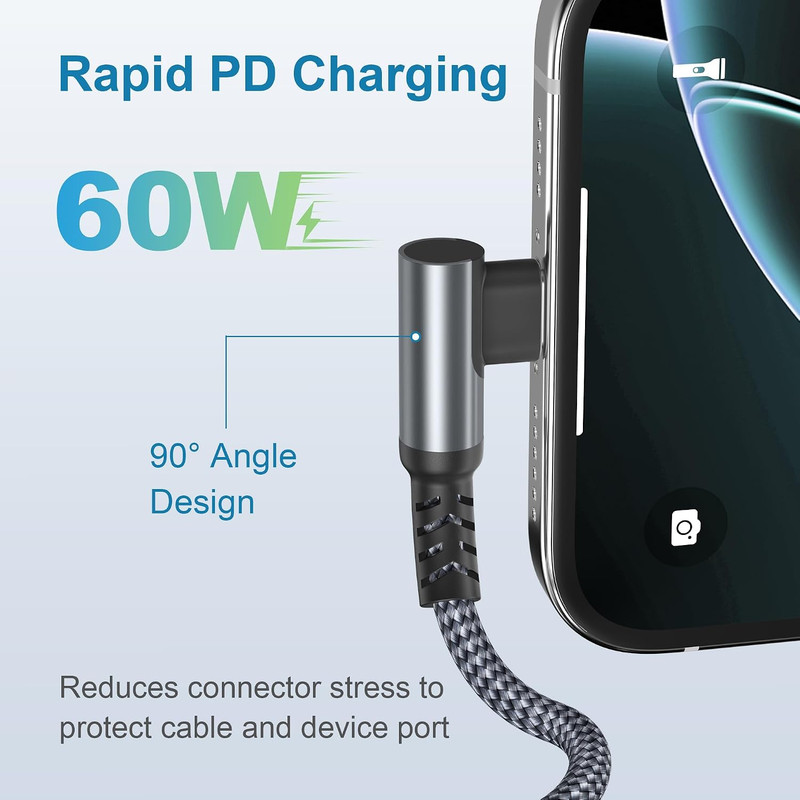Angle USB C to Type C 60W Charger Cable 10FT with OTG Adapter,Car Charging Cord gallery