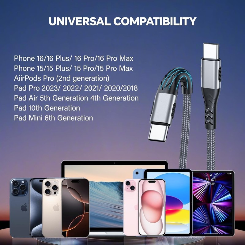 2 - Pack 10FT 100W USB C to USB C Cable, Fast Charging Type C to Type C Cable... gallery