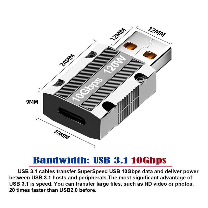 CY USB-C USB 3.1 Type C Female to 3.0 A Male 10Gbps Data Silver Straight gallery