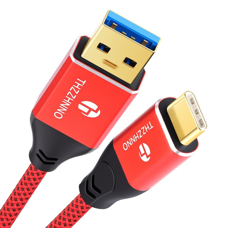 USB C Cable 10ft Type A to C 10Gbps Braided Fast Charge 3A Red