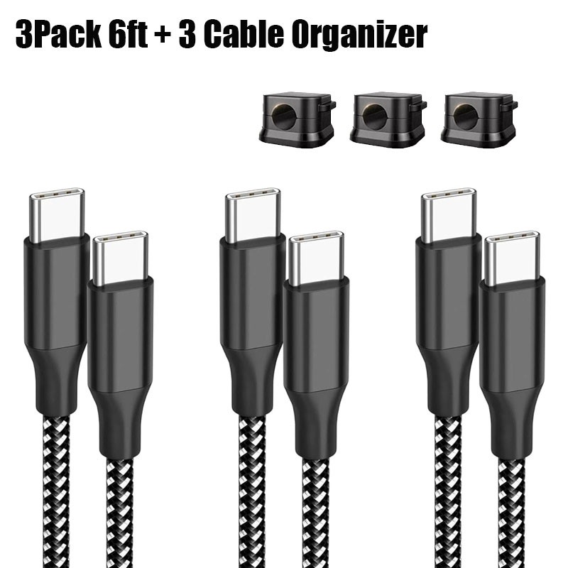 USB C to USB C Cable 60W Nylon Braided Fast Charging Type C Cord 1/2/3 Pack gallery