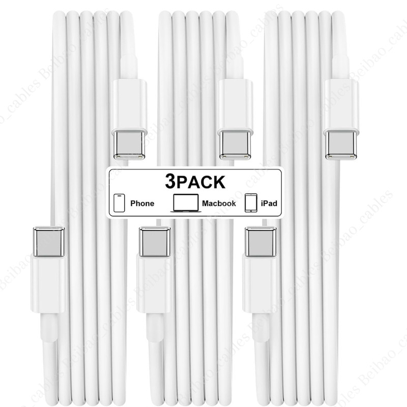 3PCS 60W USB-C to USB-C Cable Fast Charge Type C Cord 6FT For Samsung Android