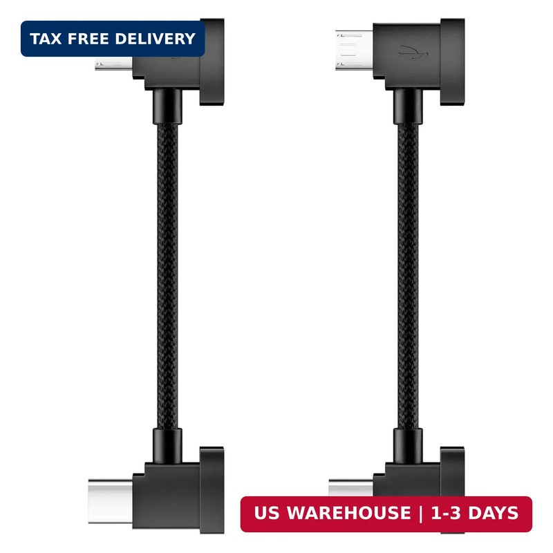 Micro USB to USB C OTG Cable 0.6 FT-2 Pack, 90 Degree Remote Controller Data Cor