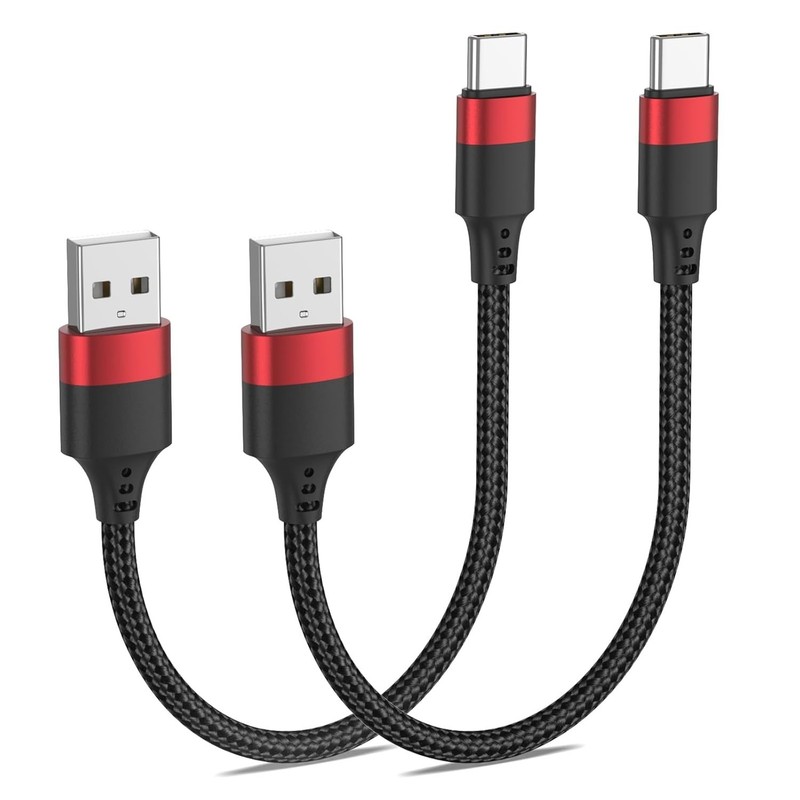 6 Inch USB C to USB A Cable 2 Pack Fast Charging Cord Short Nylon Braided for