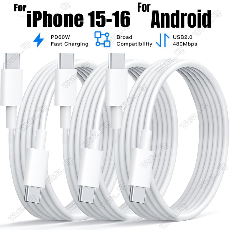 For iPhone 16 15Pro Android USB-C to USB-C Fast Charger Cable 60W PD Type C Cord