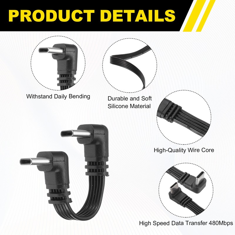 2 Pcs Flat USB-C Extension Cable 2 Inch 90 Degree Male to Male Adapter gallery
