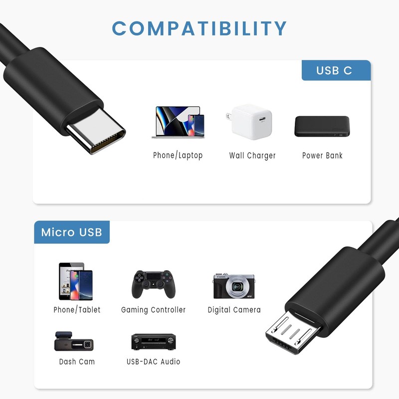 Micro USB To USB C Cable Data Transfer Charging Cord For Android 3FT 2 Pack gallery