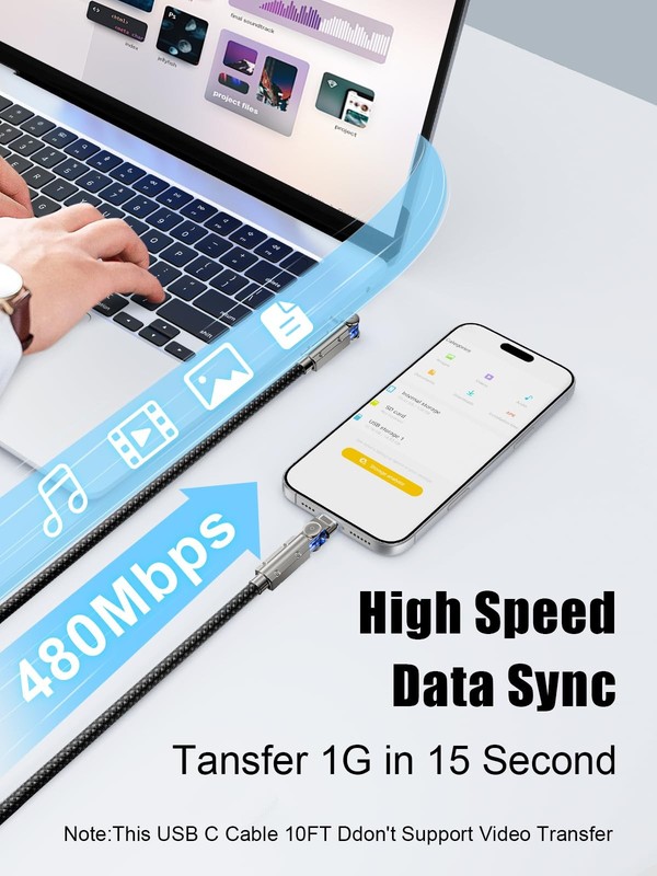 Upgraded 60W USB Cable 10FT,180°Rotation Long USB to USB Fast Charging Cable,... gallery