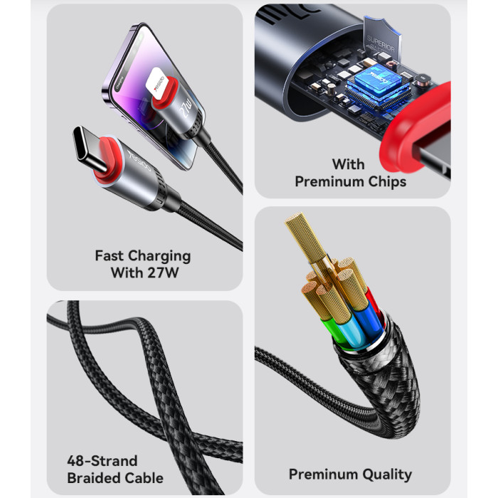 Yesido CA184 2M Type-C to 8-Pin 27W Fast Charging Braided Cable with LED gallery
