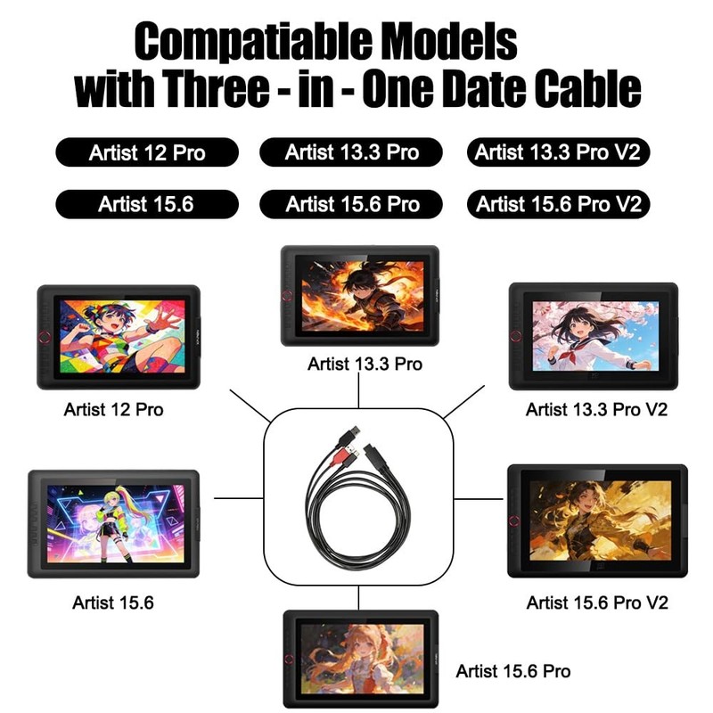 3-in-1 Cable only Suitable for xppen Artist10S Artist12Pro Artist13.3Pro Arti... gallery