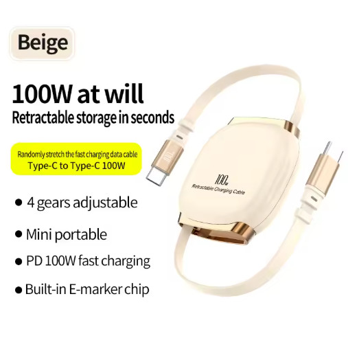 PD100W Retractable USB C Cable Fast Charging 6A iPhone 16 Xiaomi 15 Car Kit