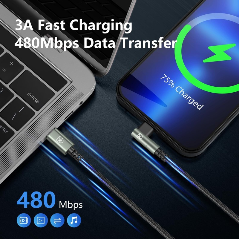 90 Degree iPhone Charger 6FT [Apple MFi Certified] 3Pack USB C to Lightning C... gallery
