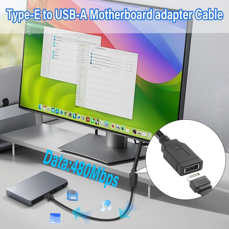 Type E To USB-A Adapter Cable Female To USB 2.0 Motherboard Extension 1.4FT gallery