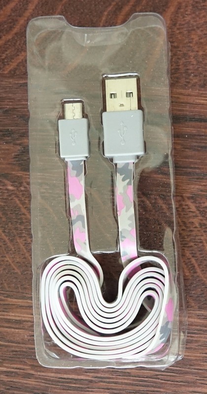 bytech micro usb cable 3.5 ft tangle free camo gray/pink pattern
