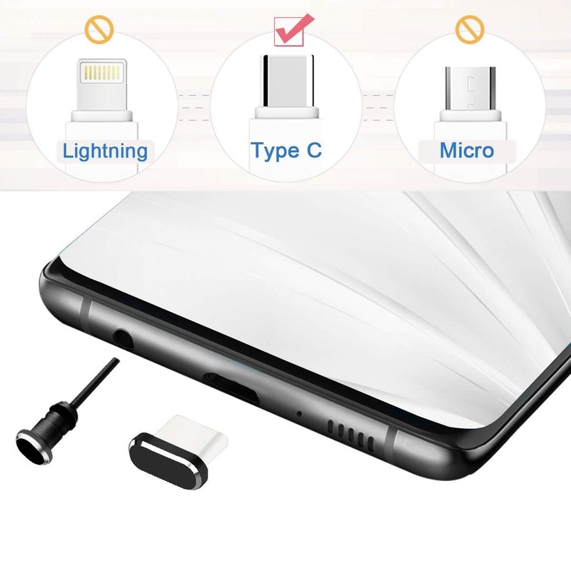 VIWIEU USB C Dust Plugs Charging Port Cover Caps with Cable 2 Pack, Black gallery