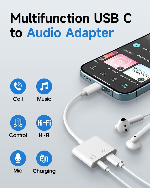 USB C to 3.5mm Headphone and Charger Adapter, 2-Pack Type C 2 Pack, White gallery