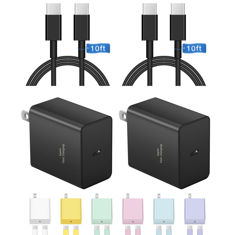 2 Pack 10FT Type C Charger Fast Charging 45W USB C Block Wall Power Supply