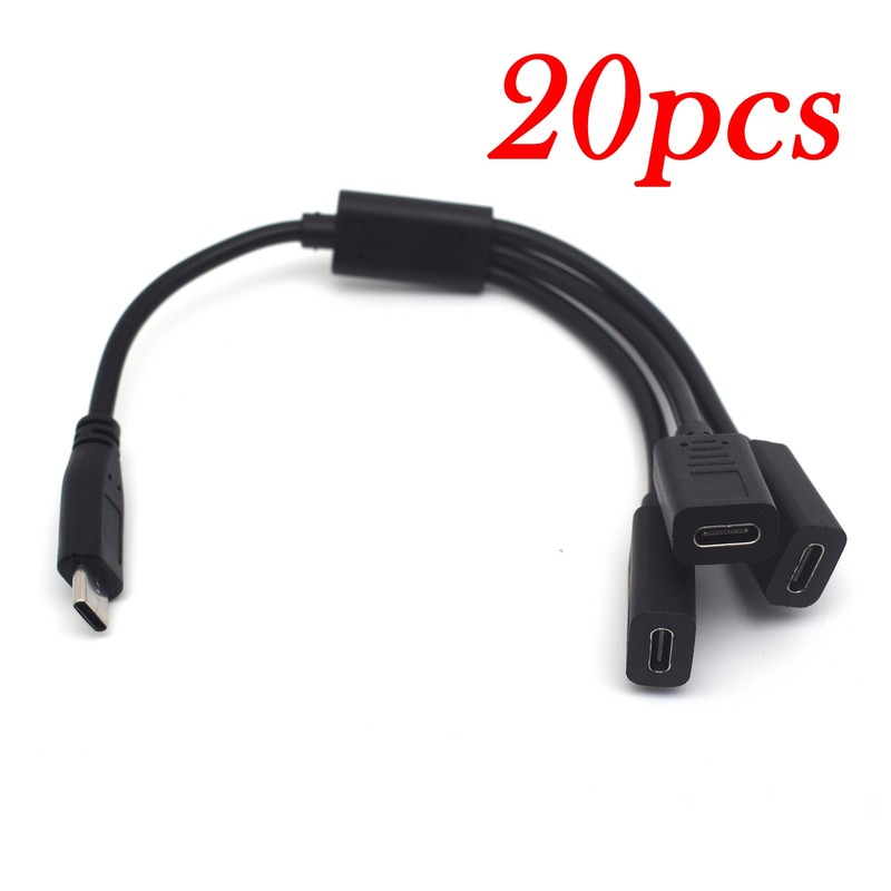 20pcs USB-C to 3-Way USB-C OTG Splitter Cable for Data Transfer & Charging 20cm