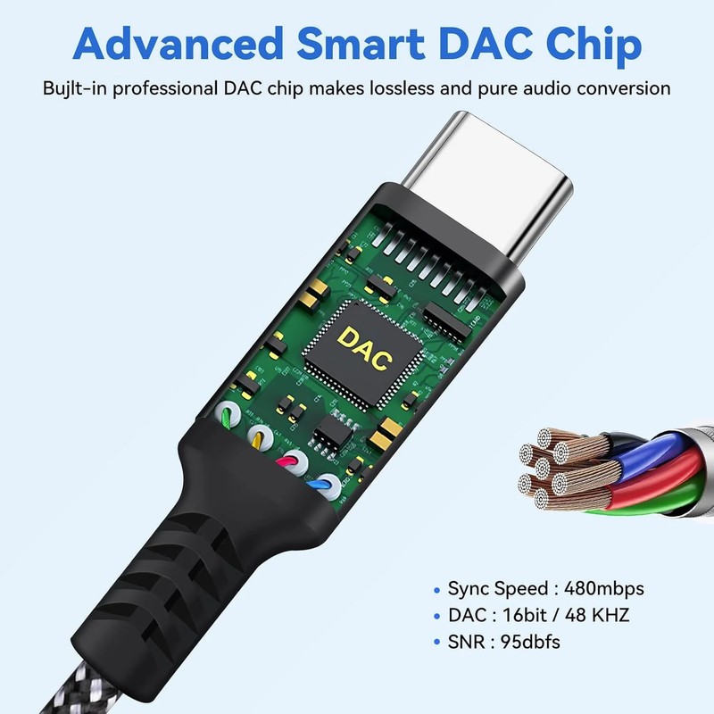 2x Adaptador USB C a conector para auriculares de 3,5 mm Cable dongle tipo C gallery