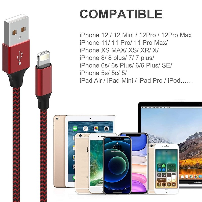 Apple MFi Certified 6Pack 3/3/6/6/6/10 FT iPhone Charger Nylon Braided Fast C... gallery