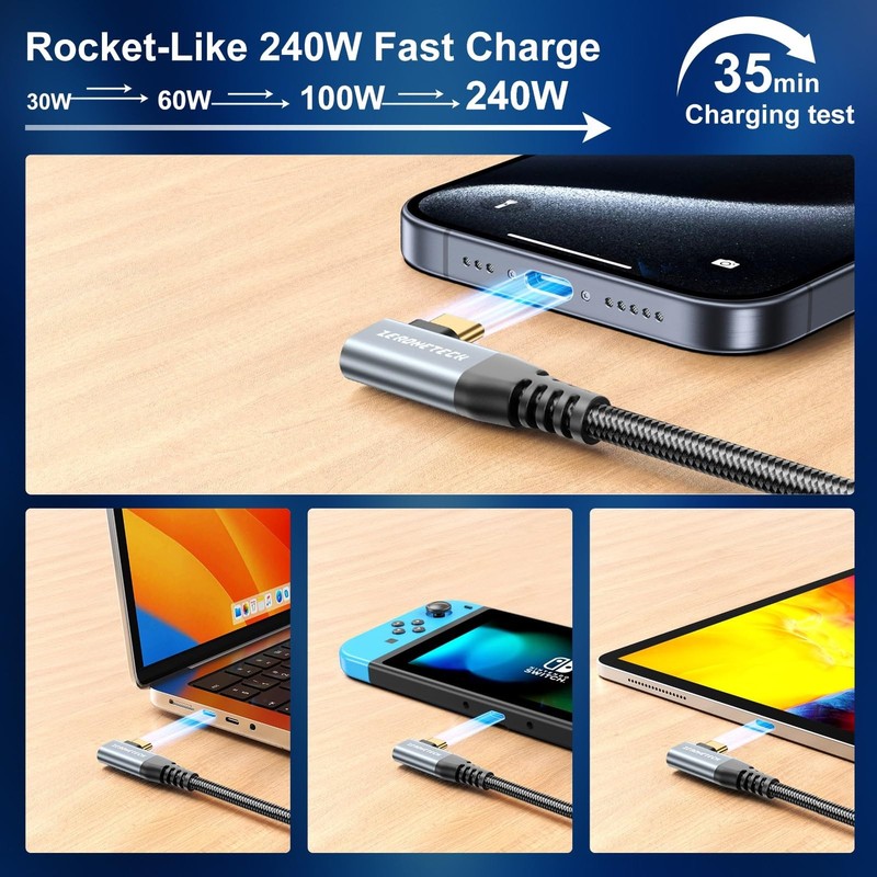 USB Monitor Cable 8K60Hz/4K144Hz, Right Angle Display Video Output, 40Gbps Hi... gallery