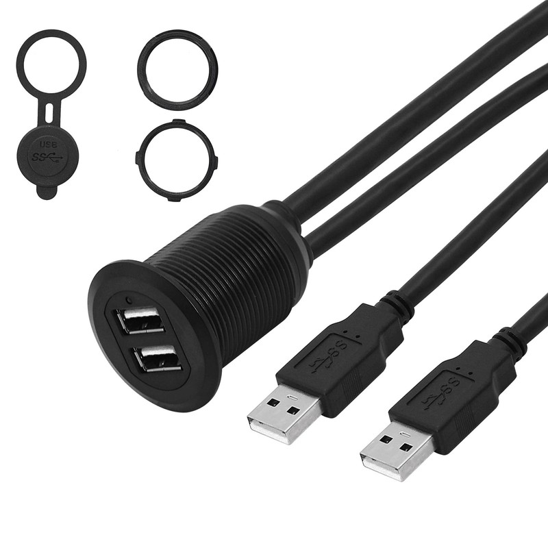 USB 2.0 Mount Cable 2 Ports Dual USB 2.0 Male to USB 2.0 Female AUX Flush Mou…