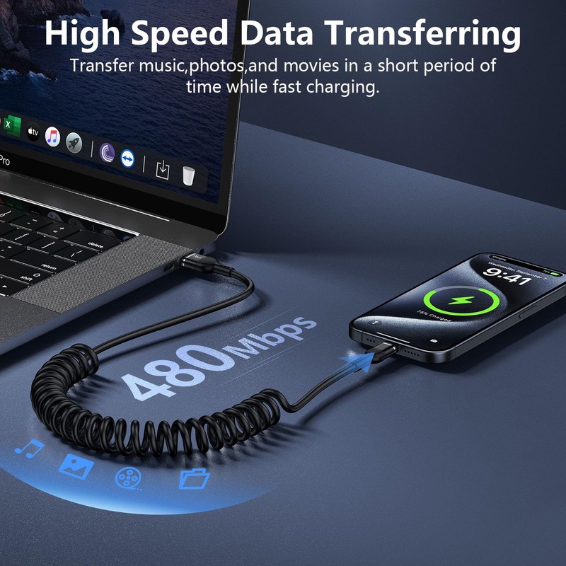 5FT Coiled USB C Cable for Samsung Galaxy S26/S25 Ultra, [Black] USB A to Typ... gallery