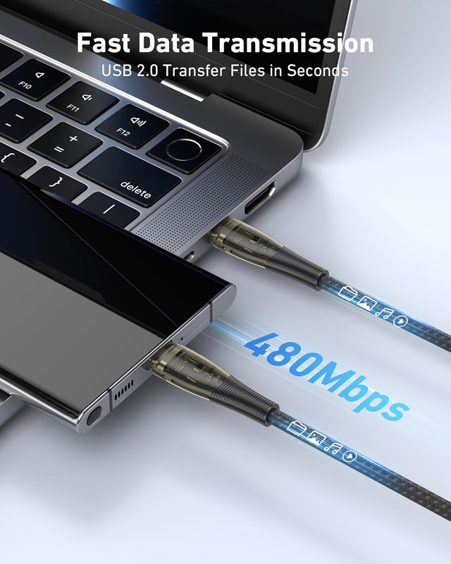 100W USB C to USB C Cable [3-Pack 3.3 Feet], Transparent Fast Charging Cable for gallery