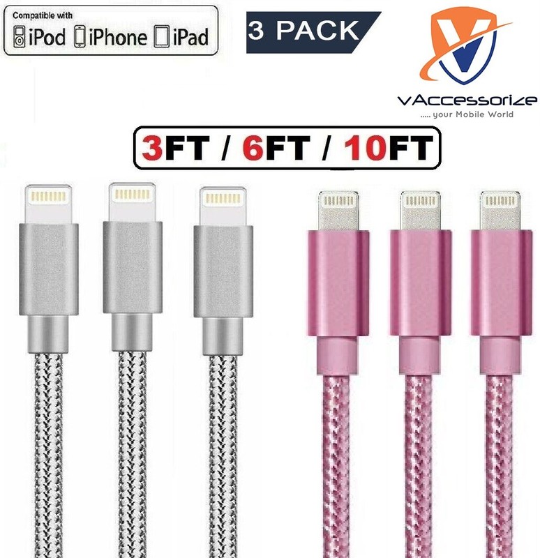3 Pack Fast Charger Cable Heavy Duty Charging Cord For iPhone 13 12 11 X XR 8 7