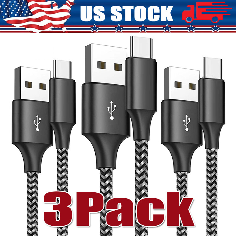 3PCS USB-A to Type-C Fast Charging Data SYNC Charger Cable Cord 3/6FT LONG