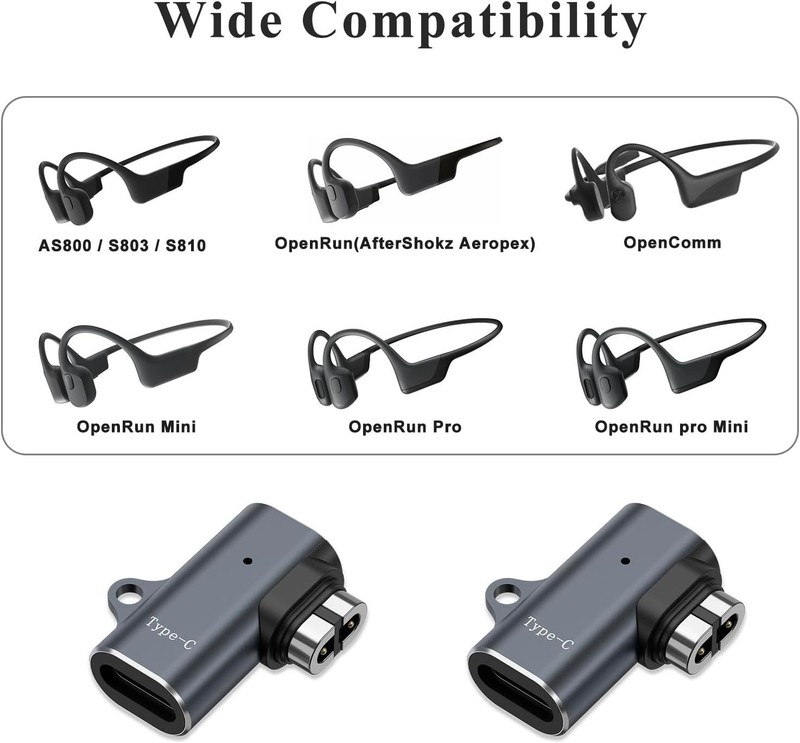 Meliya 2 Pack USB C Magnetic Charger Adapter for AfterShokz Headphones gallery