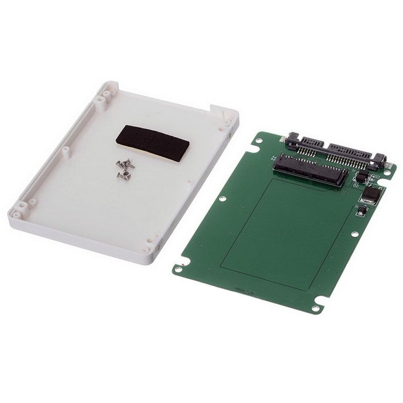 1.8″ Micro SATA 16pin SSD to 7mm 2.5″ SATA 22 pin hard disk case Enclosure White