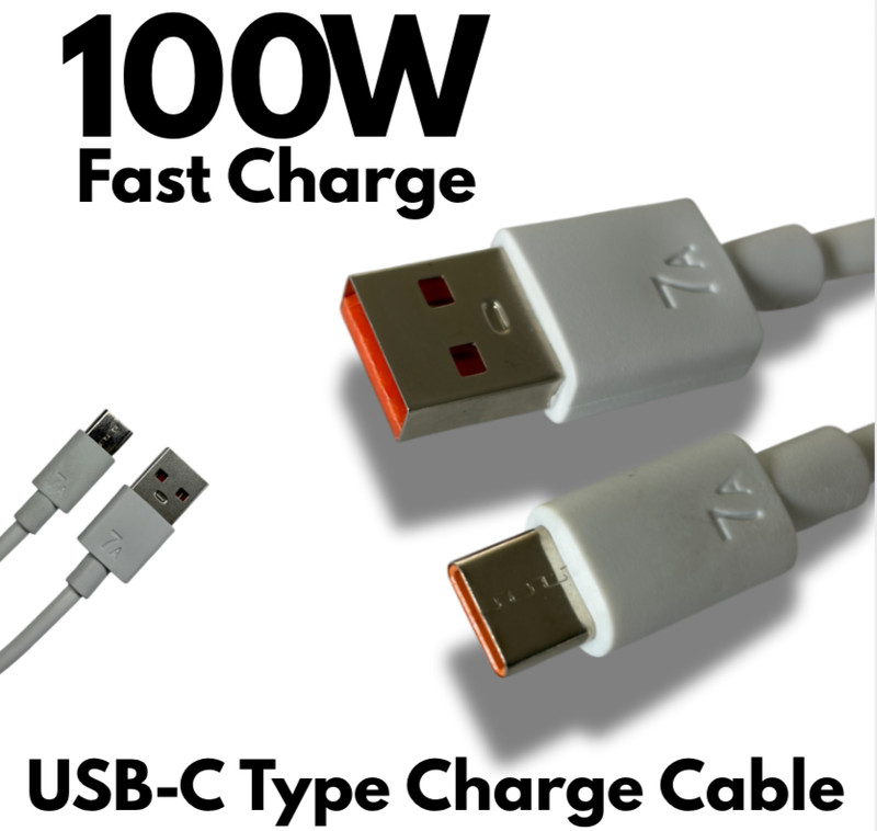 7A USB-A to USB-C 100W White Fast Charging & Data Cable 3ft, 1M