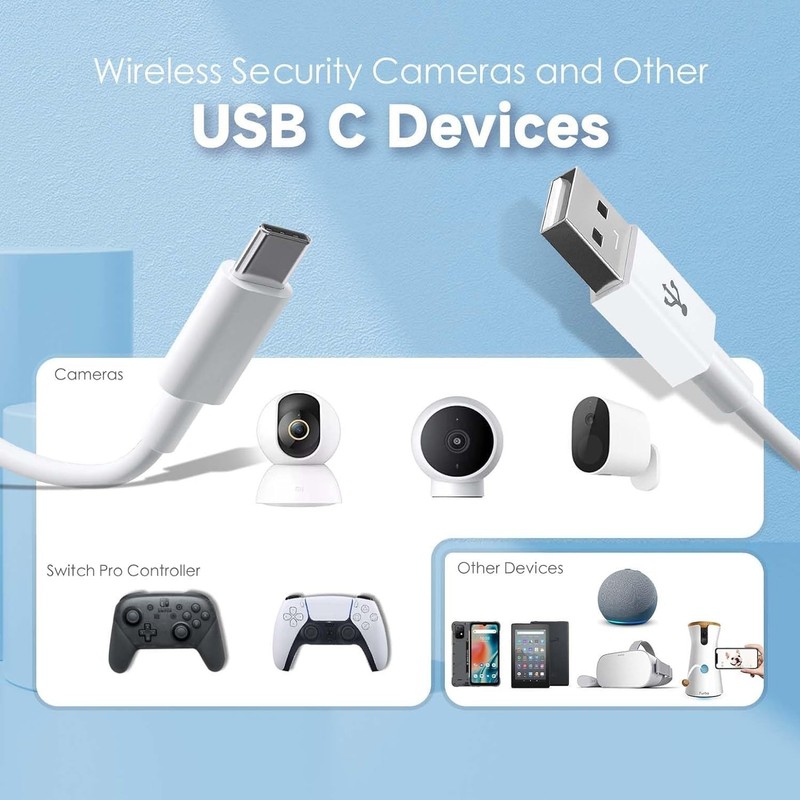 Durable 10ft USB A to USB C Charging Cords - Ideal for Security Cameras & Phones gallery