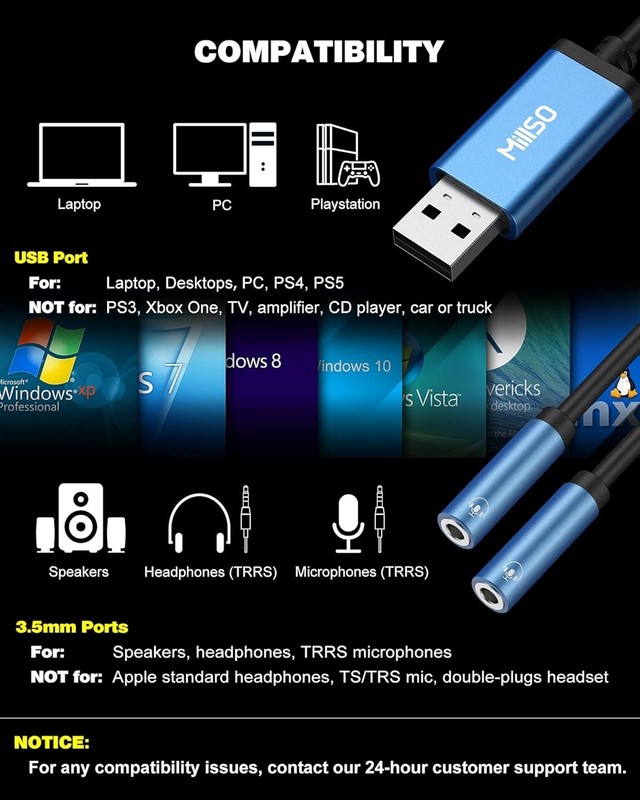 USB to Dual 3.5mm Audio Jack Adapter Stereo Sound Card Splitter for Headphones gallery