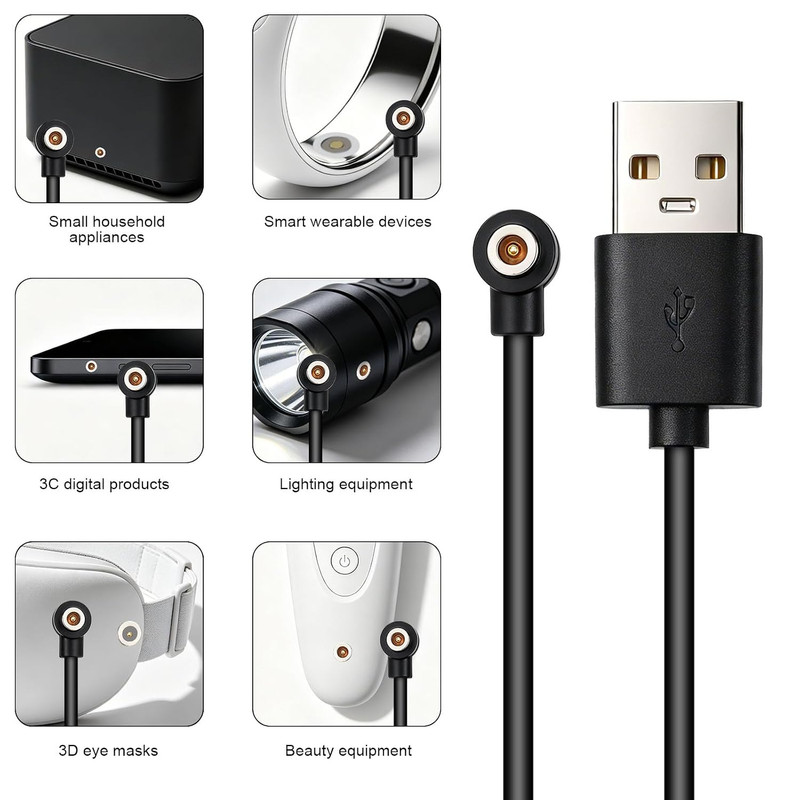 2Pcs Magnetic Smart Ring Charger Cable, 60Cm/2Ft Long 4Mm Magnetic Head USB-A Ch gallery