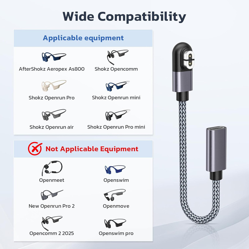 USB C to Shokz Charging Cable Adapter 2Pack,AfterShokz Headphone Charger, gallery