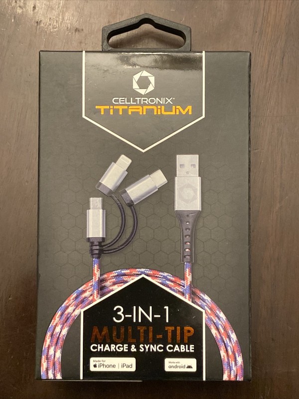 Celltronix Titanium 3-in-1 Charging Cable iPhone, IPad & Android