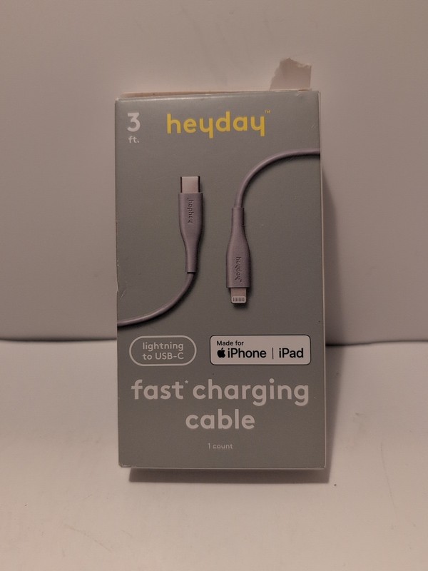 3 Ft heyday Lighting to USB-C Round Cable - Gray