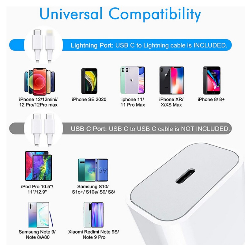 2X For iPhone 13/14/XR/XS/8 Fast Charger 20W PD 3/6FT Cable Power Adapter Type-C gallery