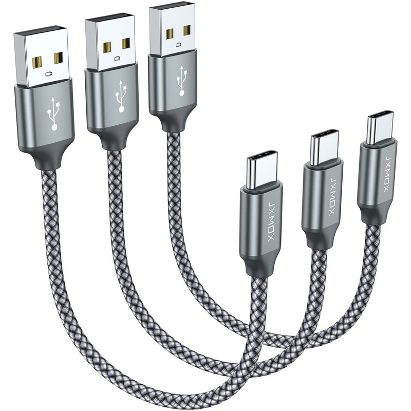 JXMOX Short USB C Cable (0.5ft 3-Pack), USB A to Type-C Charger Cord 3.1A Fast–