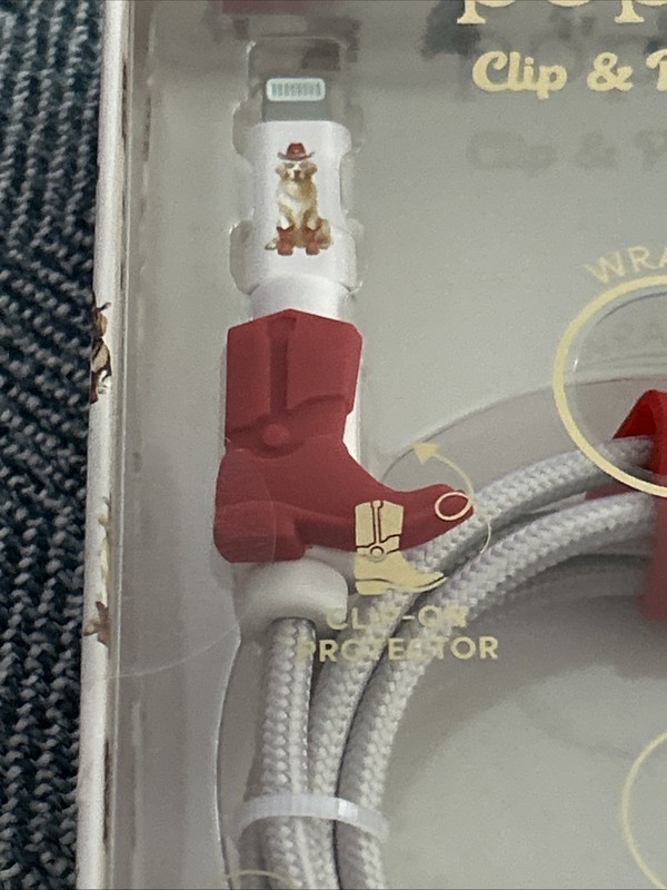XO Poppy Phone Charger USB-A Cable 4 ft NIB- Red Boots W/ Dog- Quick Charge gallery