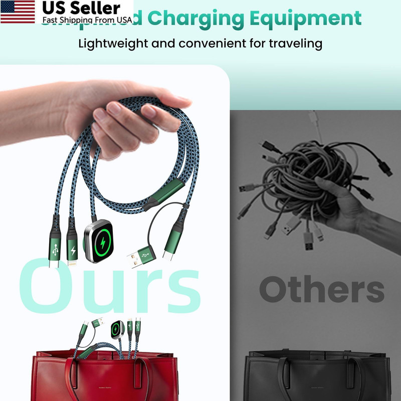 Travel Essentials for iPhone iWatch Charger, 3 in 2 USB 2PCS&5FT, Green&Black gallery