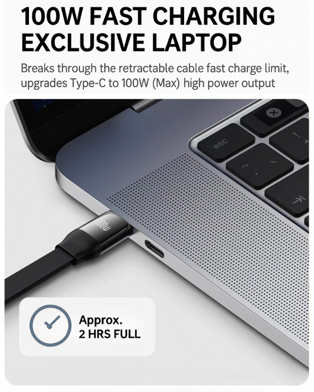 3 in 1 retractable Type-C cable 100W Super Charging | iPhone Macbook Samsung gallery