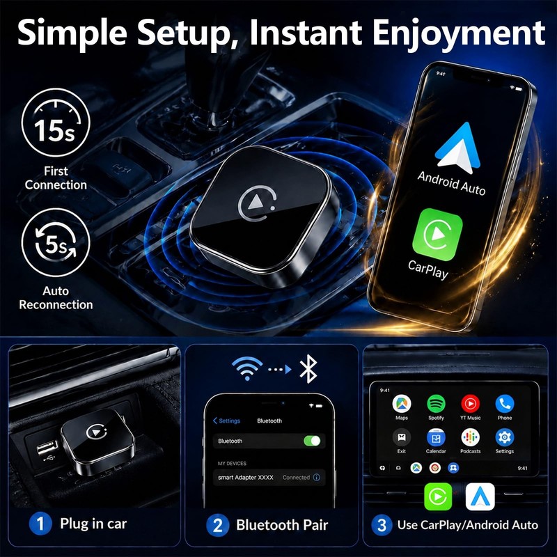 Wireless CarPlay & Android Auto Adapter for Cars, Converts Wired CarPlay to W... gallery