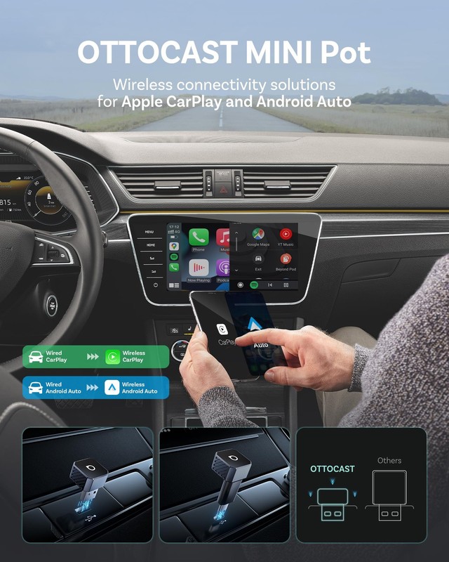 Mini 3.0 (Pot) 2025 2-in-1 Wireless CarPlay/Android Auto Adapter, 5GHz WiFi, ... gallery